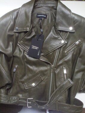 LAMARQUE Dylan 80's Leather Biker Jacket in Dusty Olive (L) NWT